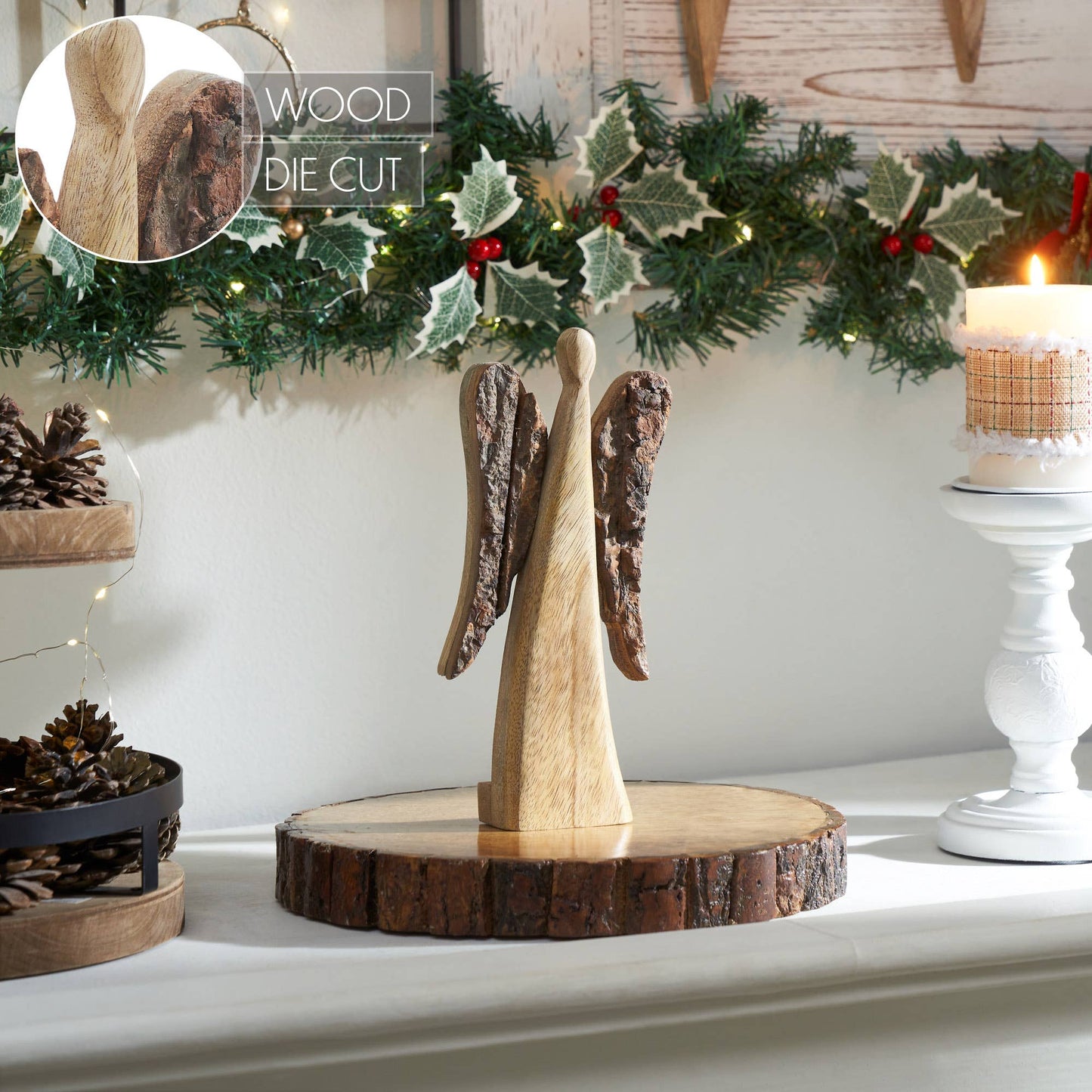 Natural and Dark Wooden Angel Small 9.5x4x1.5