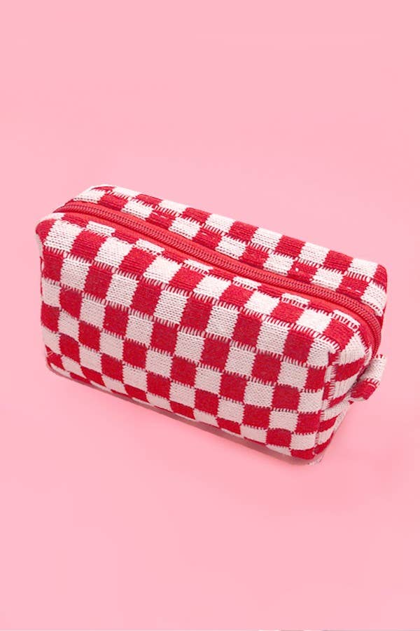 CHECKER COSMETIC MAKEUP POUCH BAG | 40P522: Black