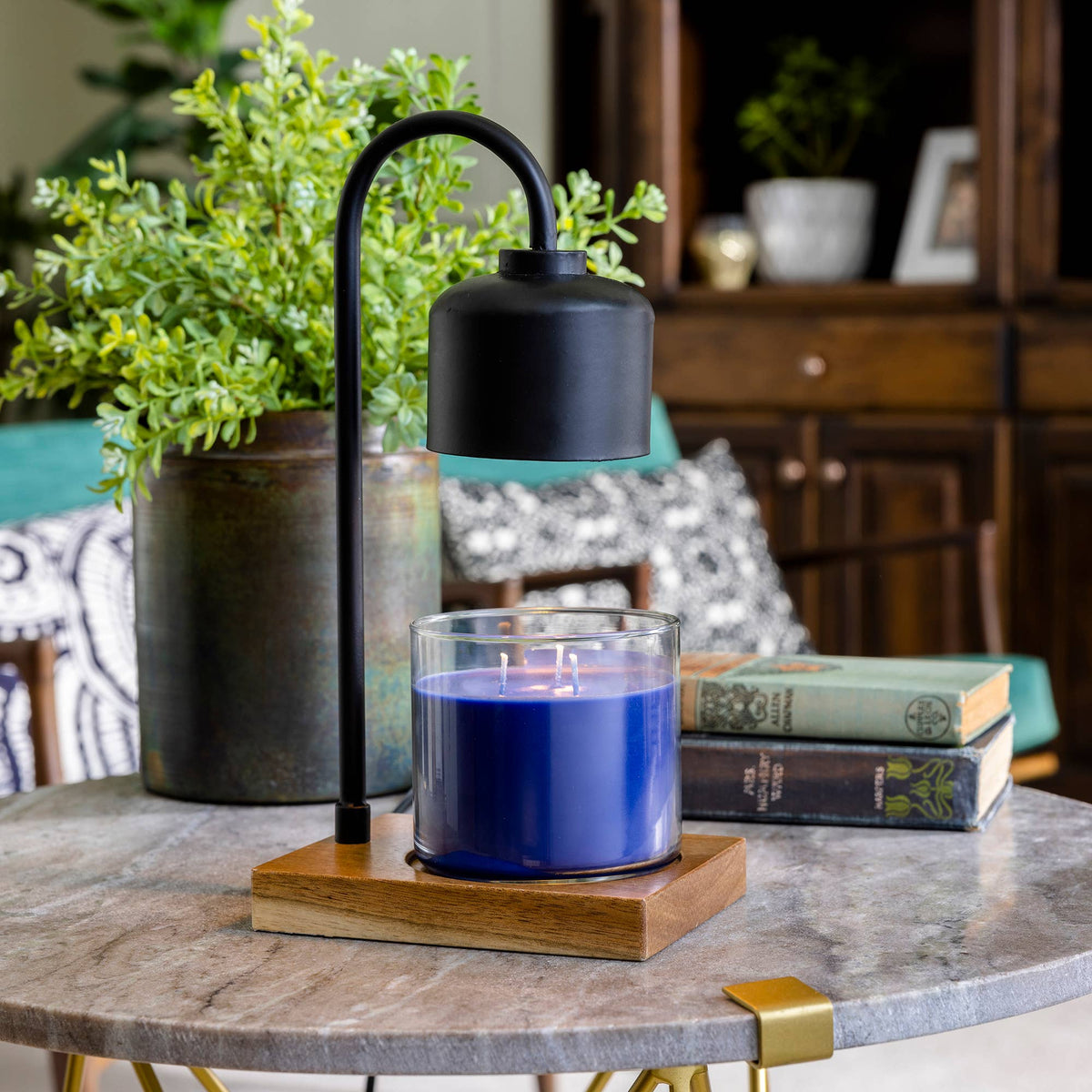 Black & Wood Arched Candle Warmer Lamp