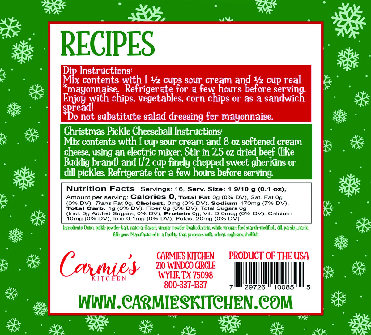 Christmas Pickle Dip Mix