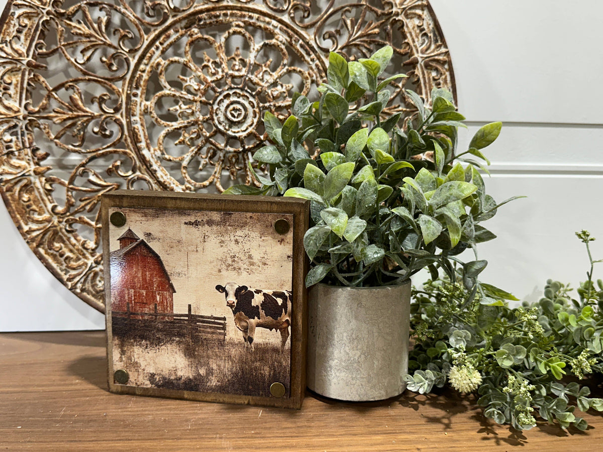 Tiered Tray block, farmhouse, cow, barn, farmhouse decor