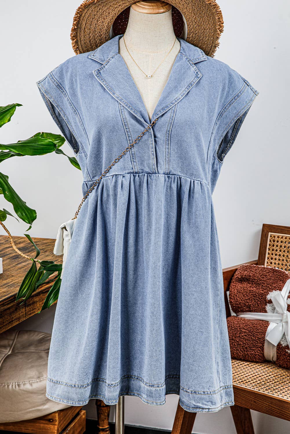 "Taya" Cap Sleeve Denim Babydoll Dress