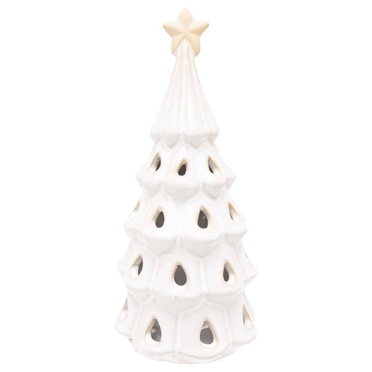 9.25" Tall White Teardrop Ceramic Tree Christmas Décor