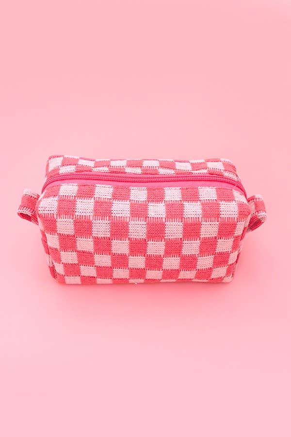 CHECKER COSMETIC MAKEUP POUCH BAG | 40P522: Black