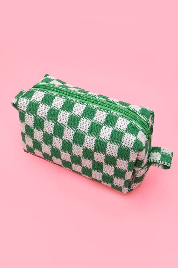 CHECKER COSMETIC MAKEUP POUCH BAG | 40P522: Black