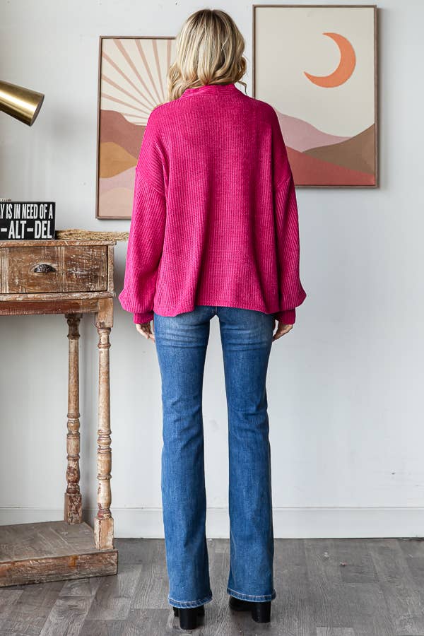 Chenille Drop Shoulder Button Front Cardigan