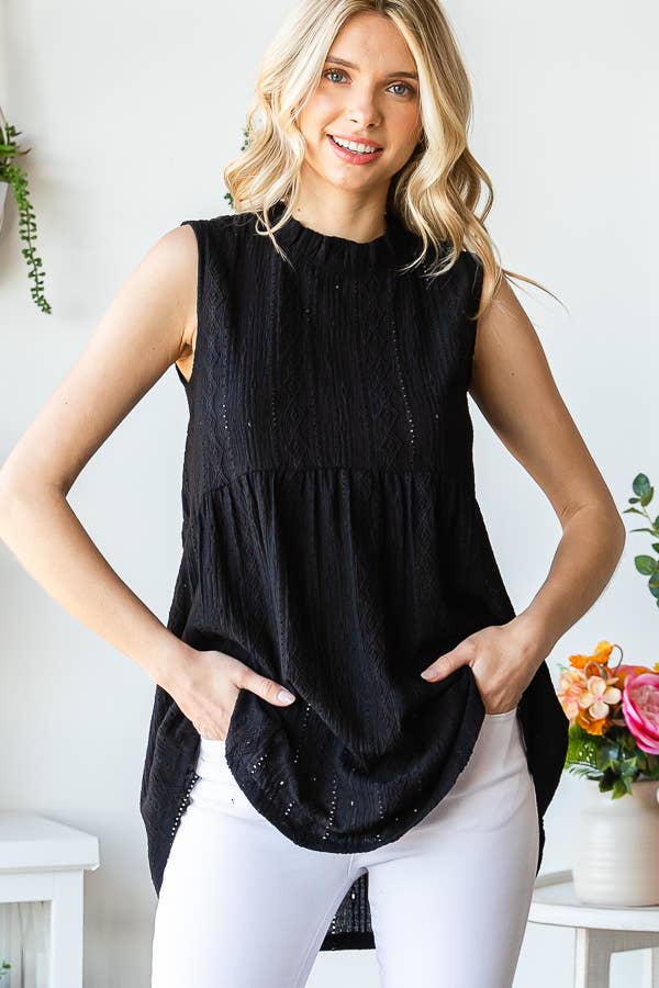 "Joy" Textured Lace Sleeveless Blouse