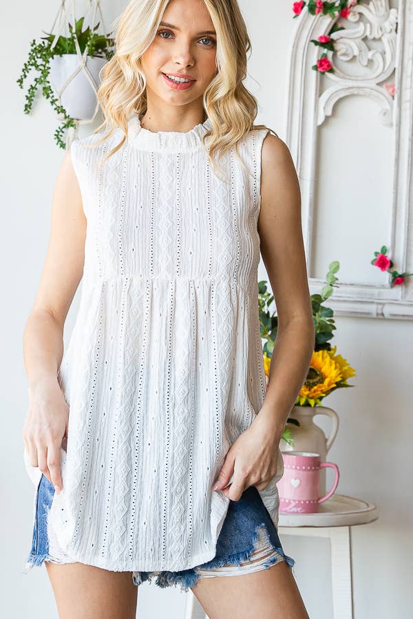 "Joy" Textured Lace Sleeveless Blouse
