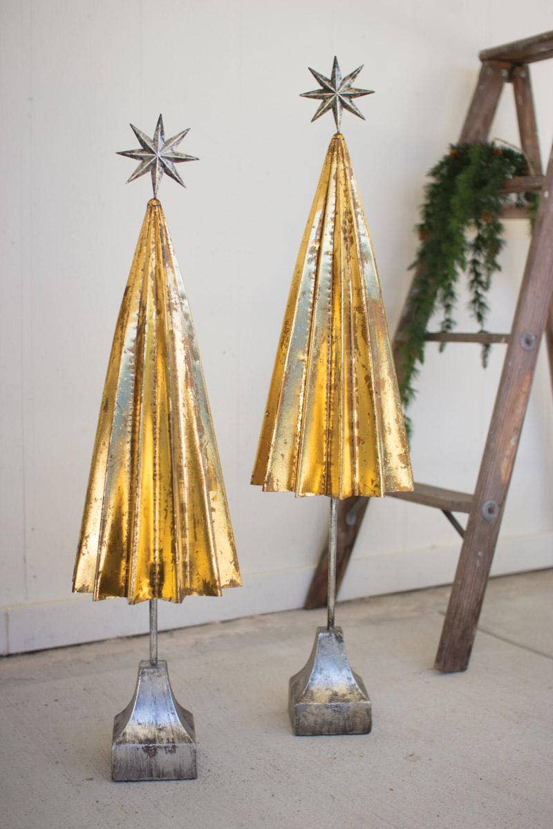 FOLDED GOLD METAL TREES WITH SILVER STAR
