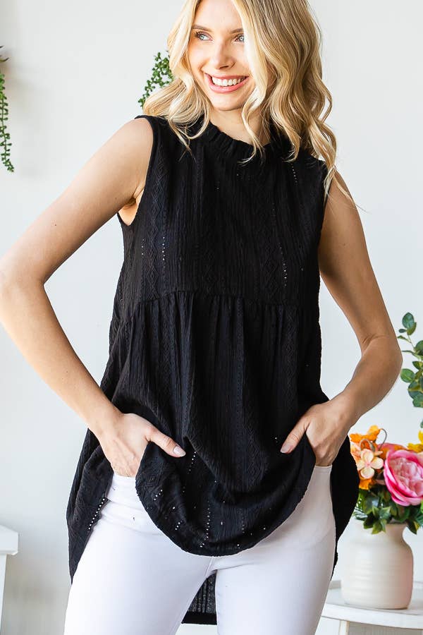 "Joy" Textured Lace Sleeveless Blouse