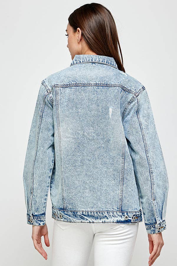 Destroyed Casual Denim Jacket Light Wash