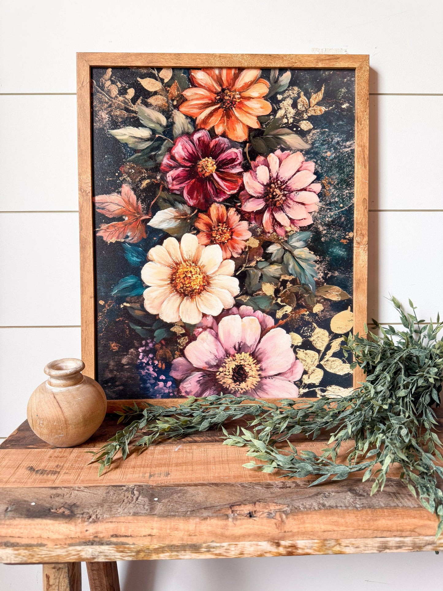 Bold Coloful Moody Floral Wood Sign: Light Frame / 16x20 Inches