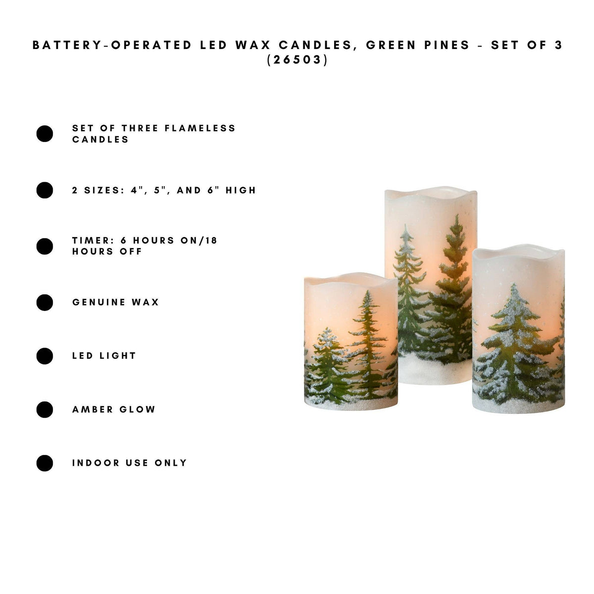 Battery Candle Green Pines - Set of 3
