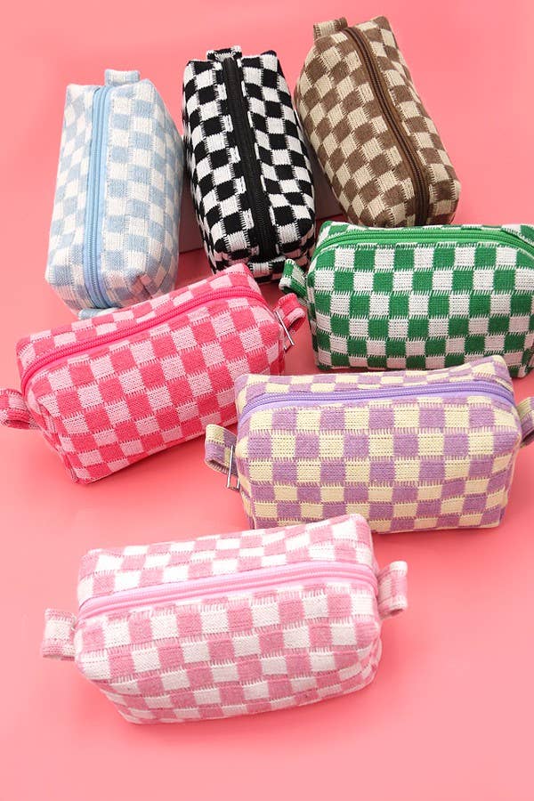 CHECKER COSMETIC MAKEUP POUCH BAG | 40P522: Black
