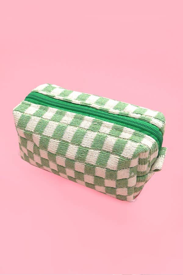 CHECKER COSMETIC MAKEUP POUCH BAG | 40P522: Black