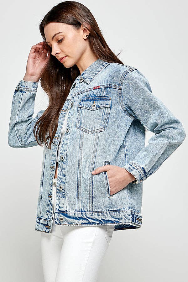 Destroyed Casual Denim Jacket Light Wash