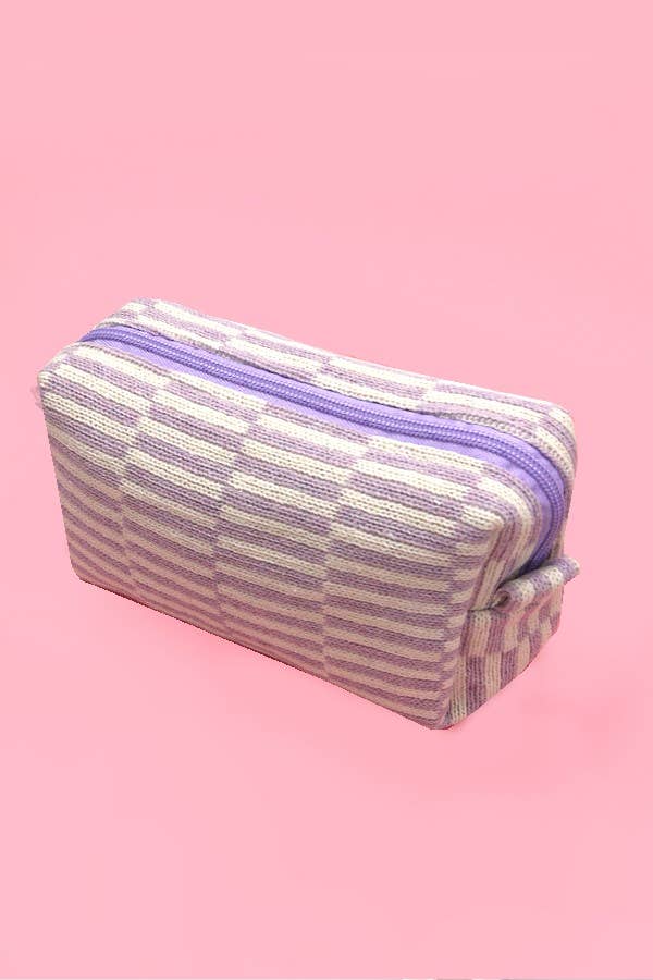 CHECKER COSMETIC MAKEUP POUCH BAG | 40P522: Black