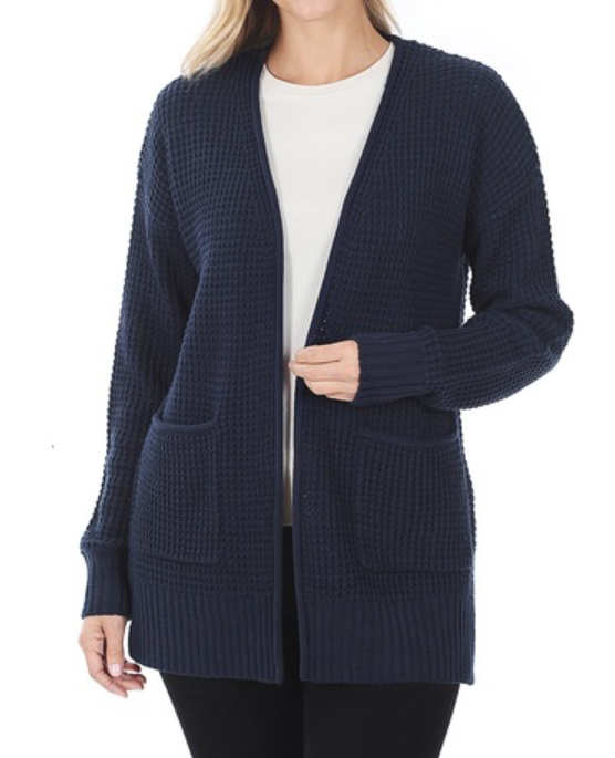 Low gauge waffle open cardigan sweater