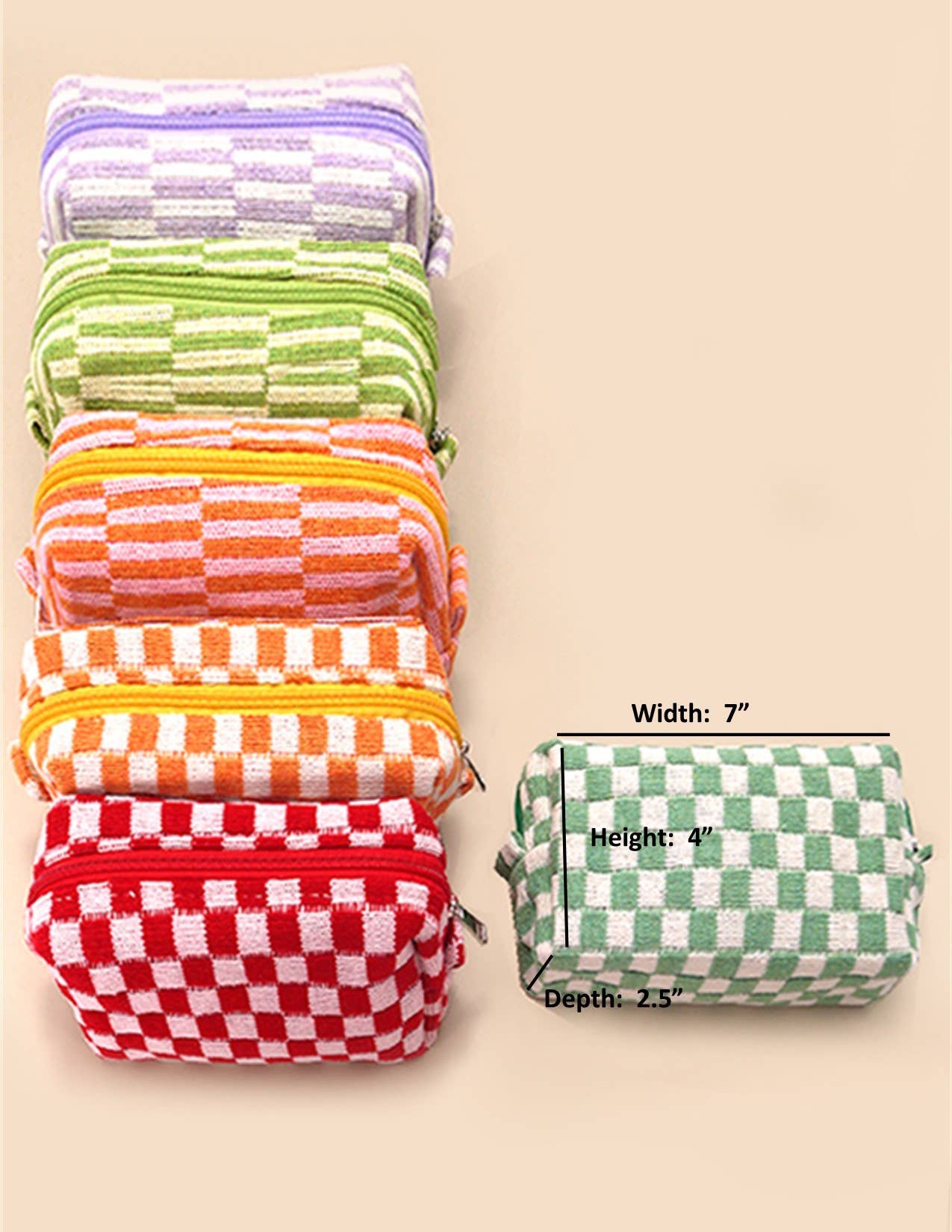 CHECKER COSMETIC MAKEUP POUCH BAG | 40P522: Black