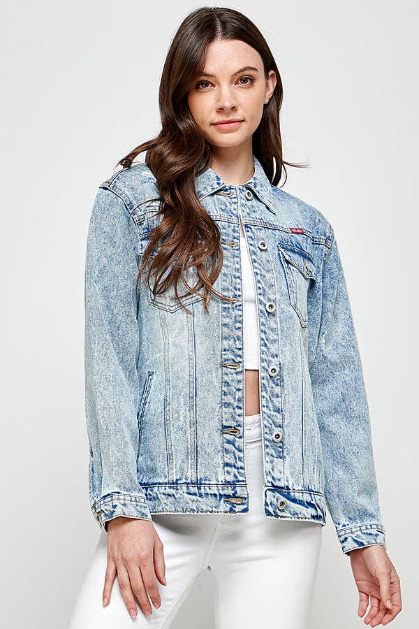 Destroyed Casual Denim Jacket Light Wash