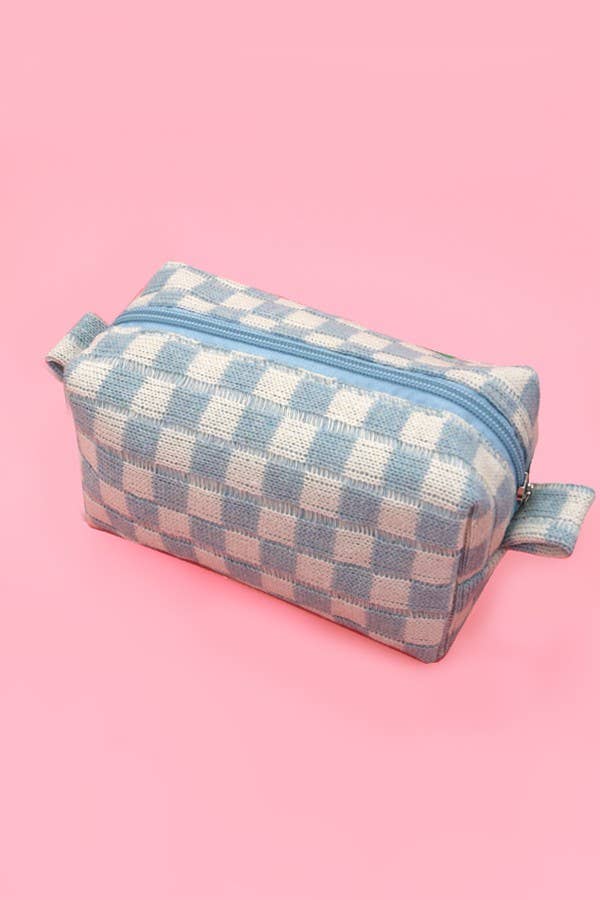 CHECKER COSMETIC MAKEUP POUCH BAG | 40P522: Black