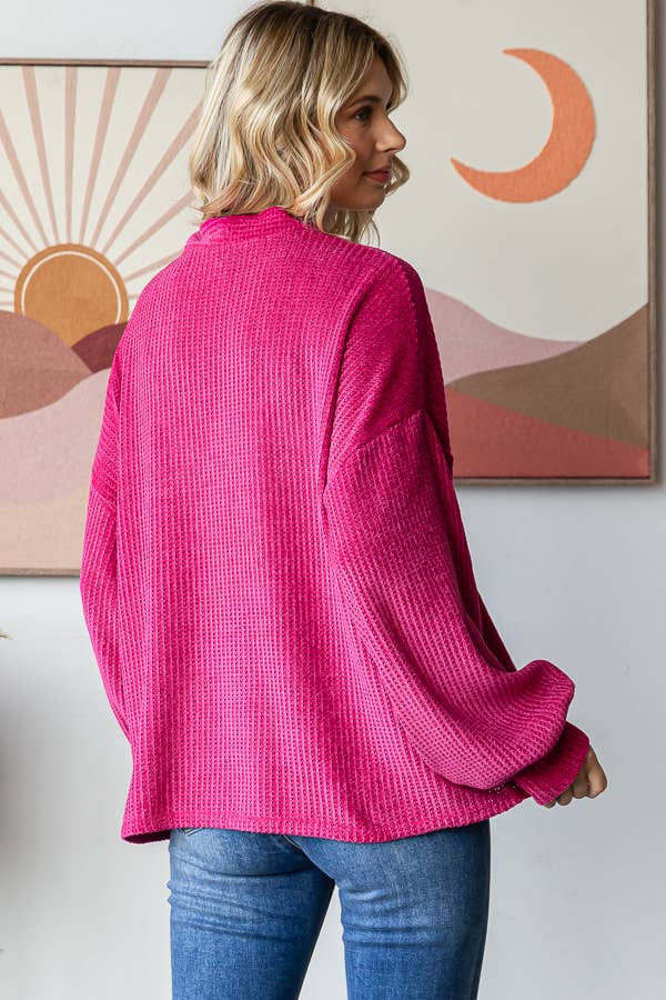 Chenille Drop Shoulder Button Front Cardigan