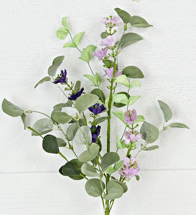 Mix Purple Flowers with Flocked Eucalyptus