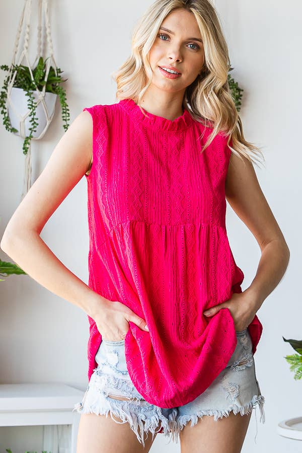 "Joy" Textured Lace Sleeveless Blouse