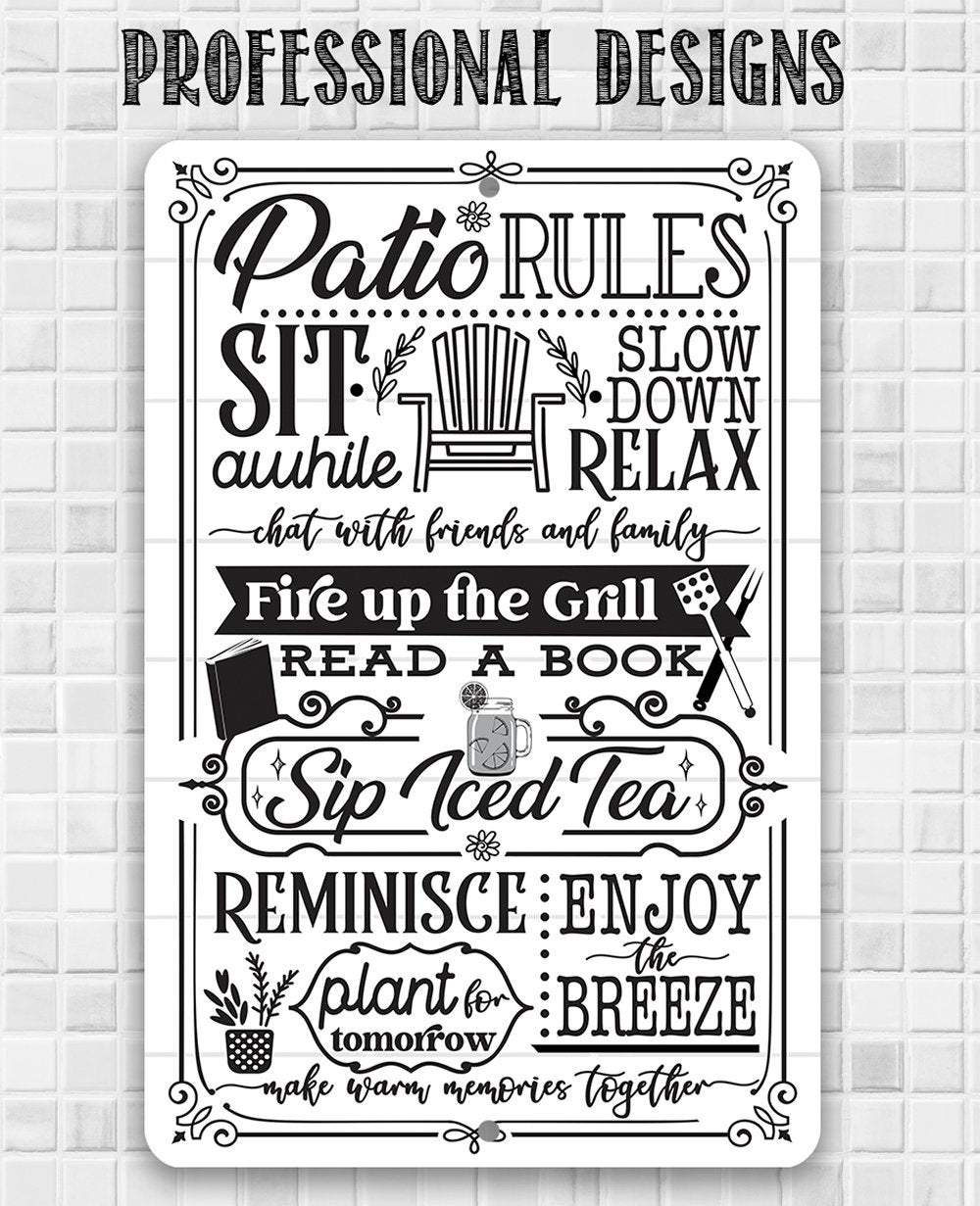 Rustic Metal Sign | Patio Rules: 8 x 12
