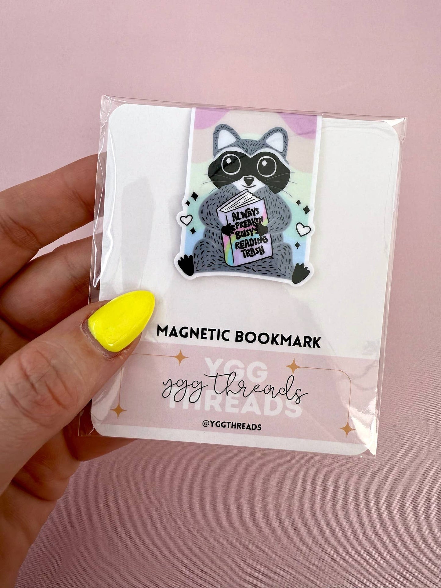 Always Busy Reading Trash Raccoon Magnetic Bookmark: Gloss