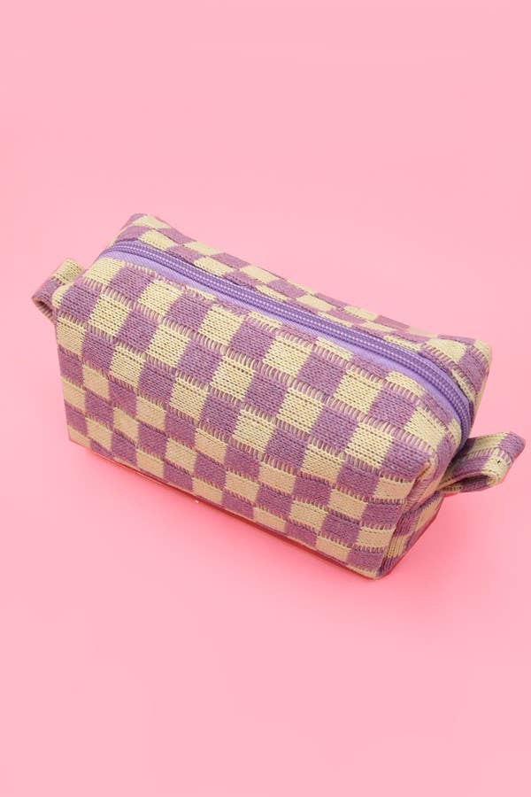 CHECKER COSMETIC MAKEUP POUCH BAG | 40P522: Black