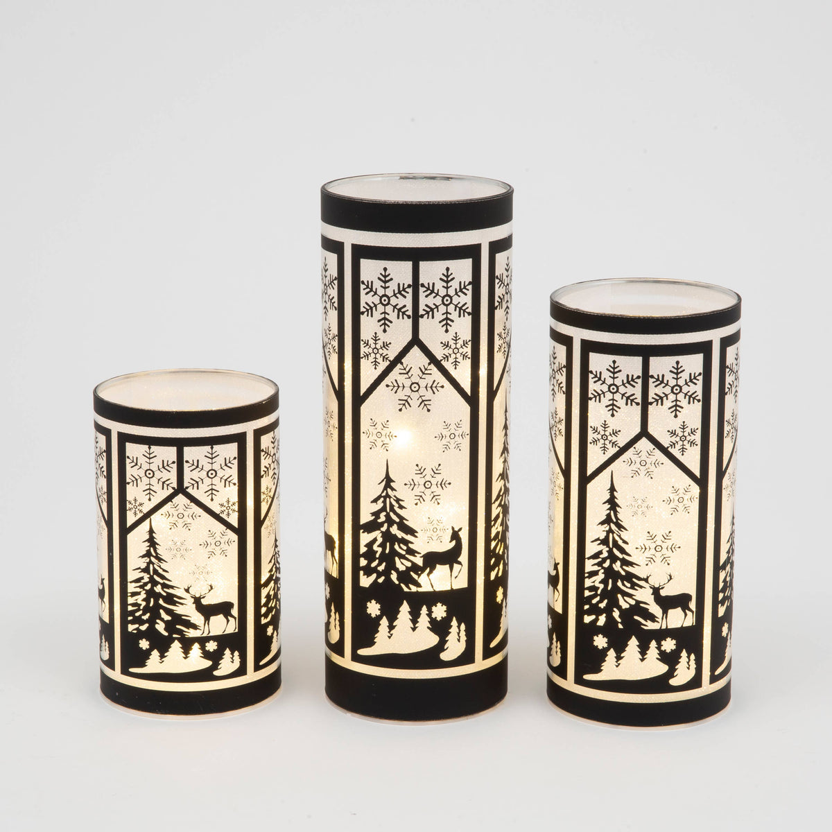 SET Lighted Glass Winter Scene Design Luminaries w/ Timer