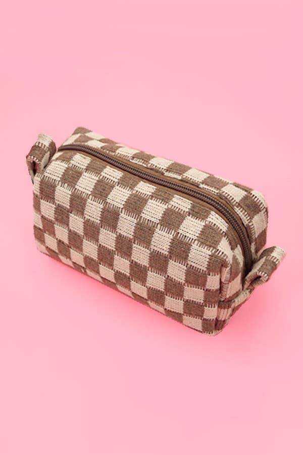CHECKER COSMETIC MAKEUP POUCH BAG | 40P522: Black