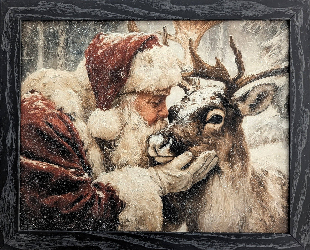 Santa Kissing Reindeer – Vintage Christmas Wall Art: P11 / 12" x 10"