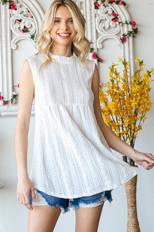 "Joy" Textured Lace Sleeveless Blouse