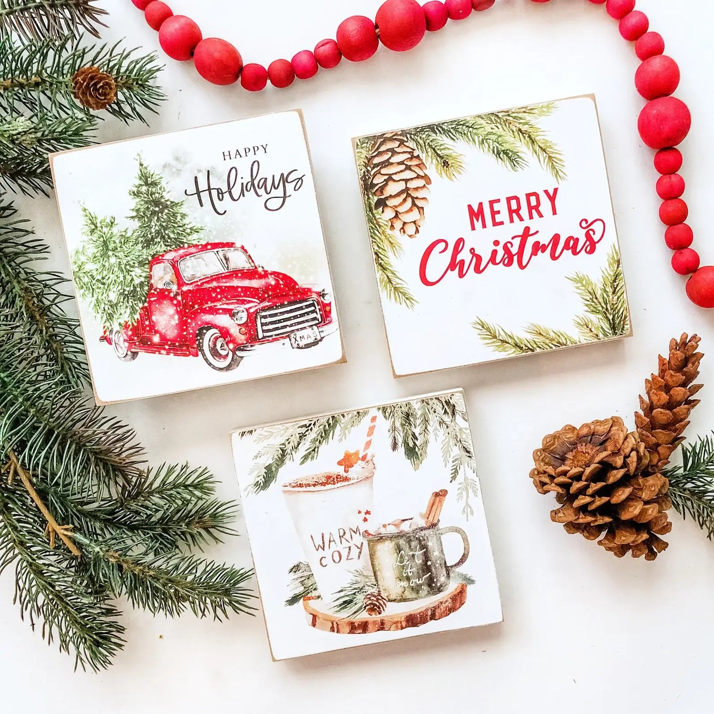 Christmas Mini Block Tiered Tray Signs: Cozy Cups