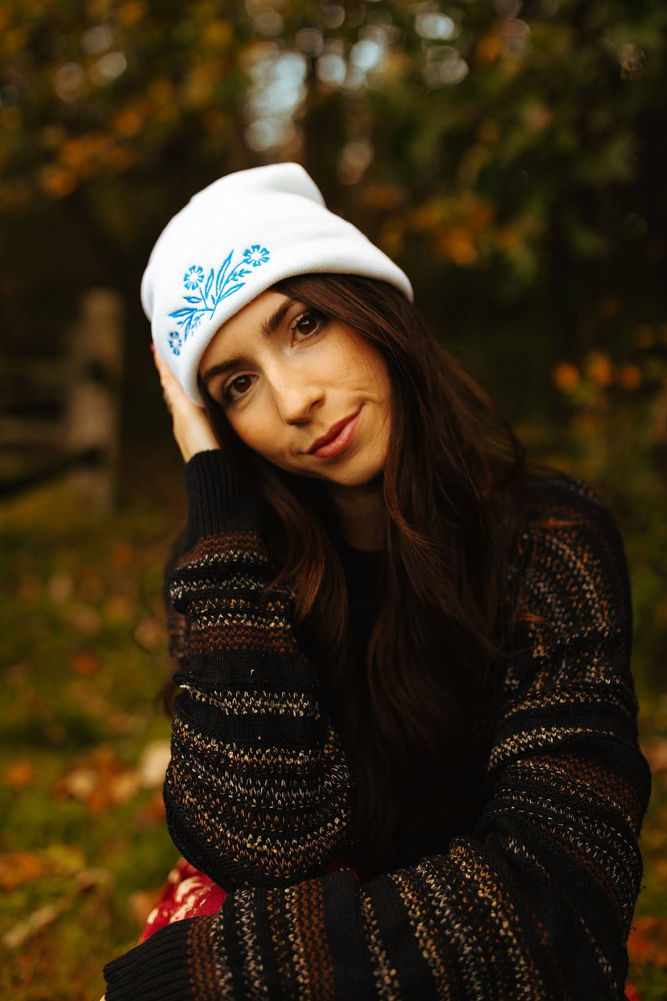 Retro Floral Beanie White
