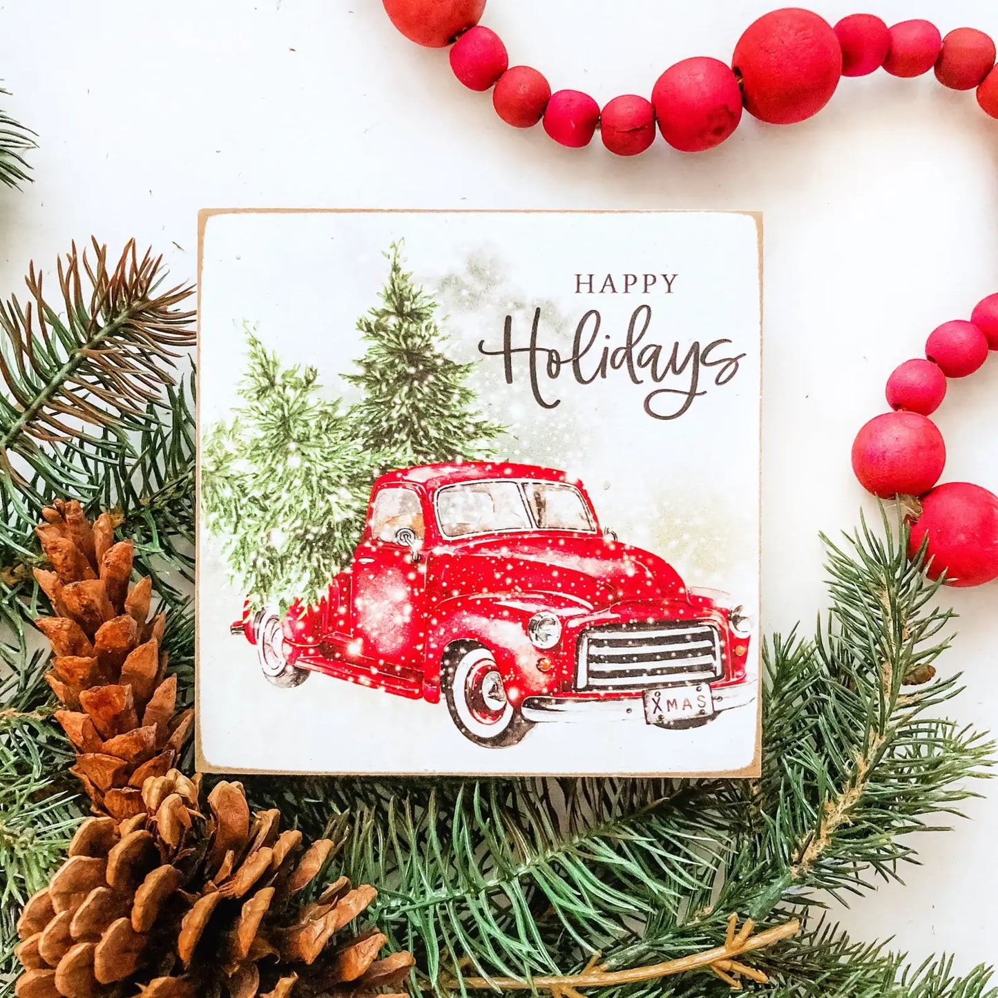 Christmas Mini Block Tiered Tray Signs: Red Truck