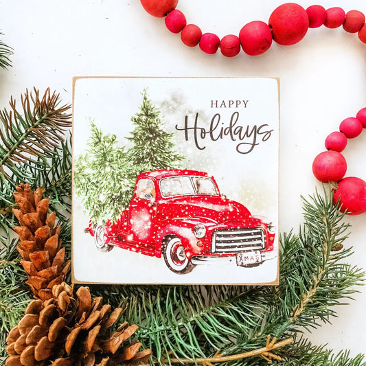 Christmas Mini Block Tiered Tray Signs: Red Truck