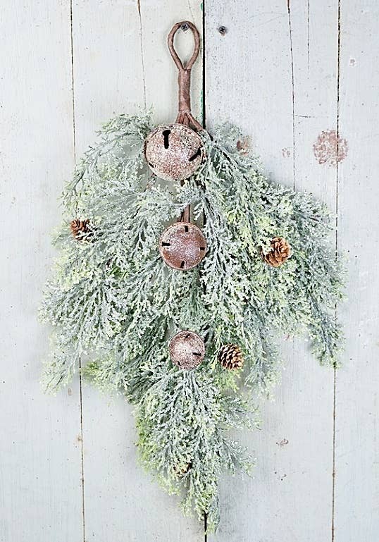 22in Vintage Glitter Pine w.Bells Teardrop