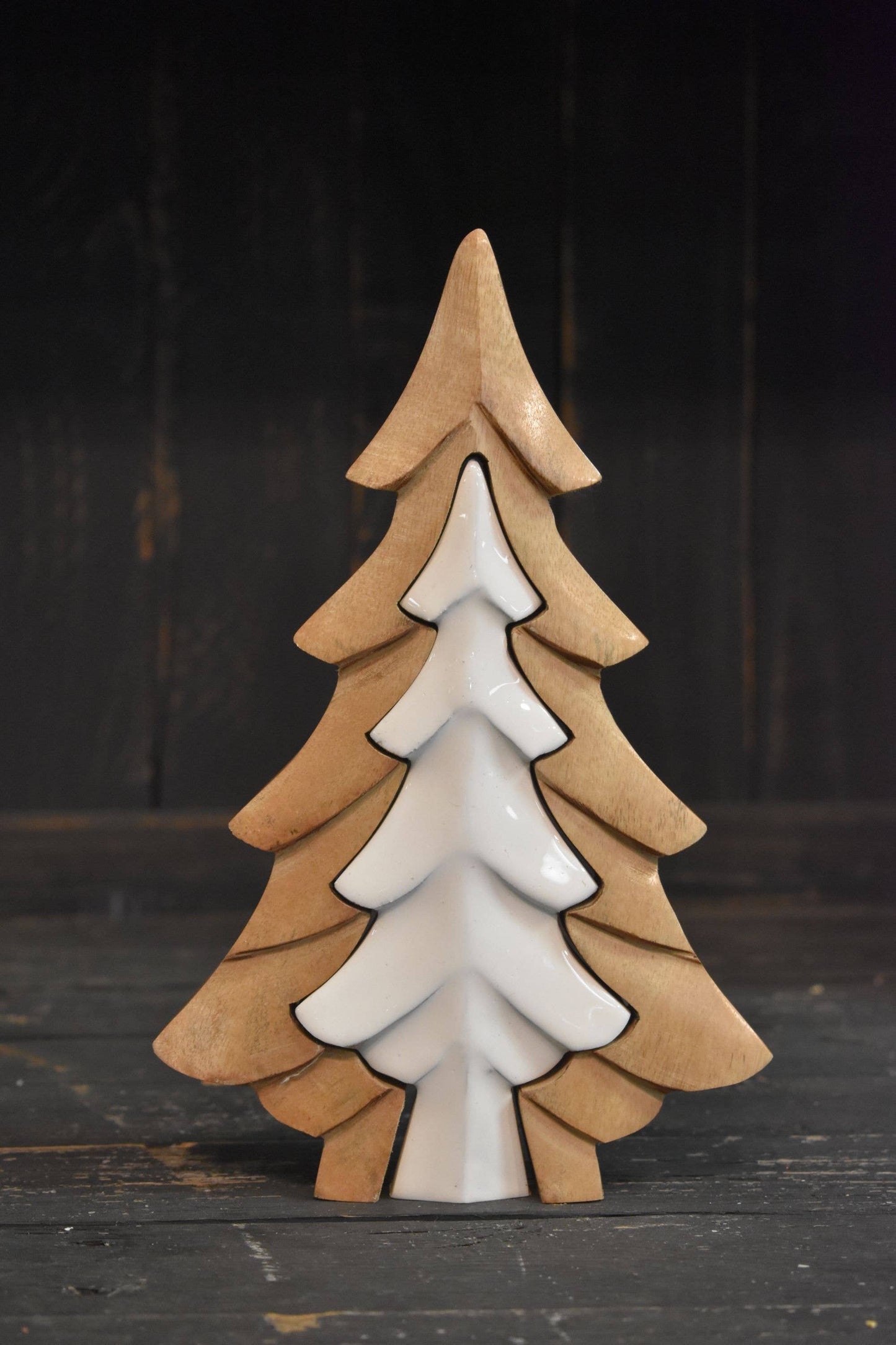 3D Wooden Tree w/ White Enamel Cutout 6.5x10in