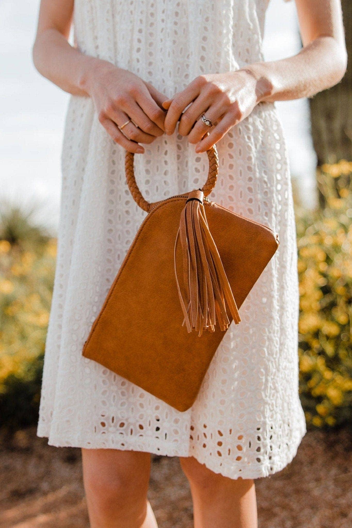 JYM0346 Soft Vegan Leather Wristlet/Clutch: Brown