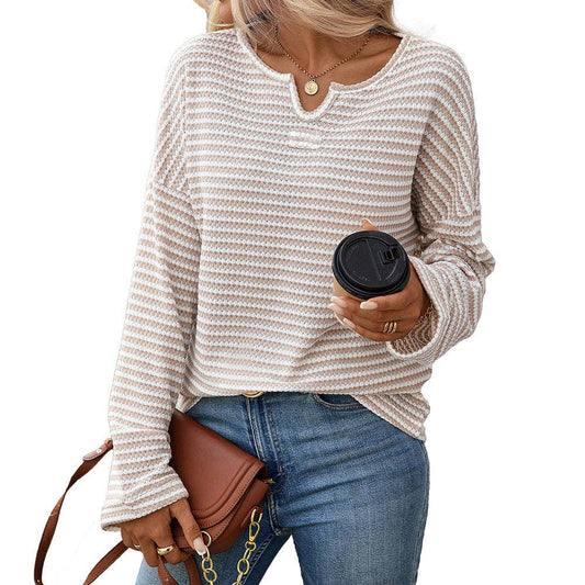 Striped Waffle Knit T-Shirt: Stripes-Apricot