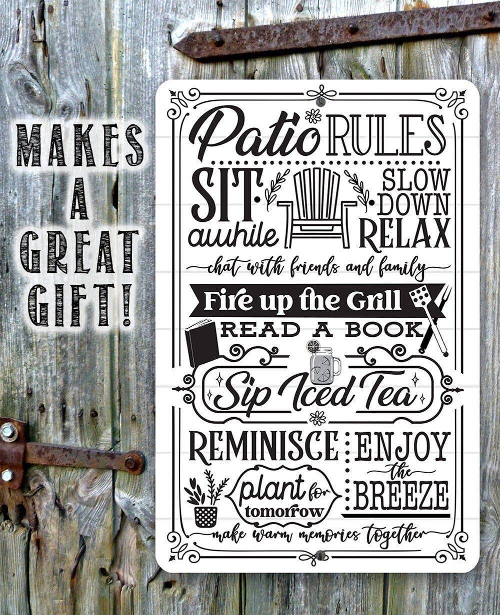 Rustic Metal Sign | Patio Rules: 8 x 12