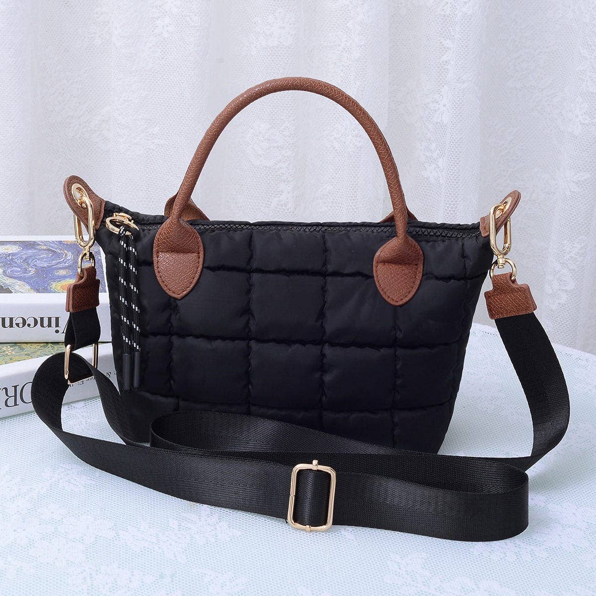 QP782 Quilted Puffer Satchel/Crossbody Bag: Kelly Green