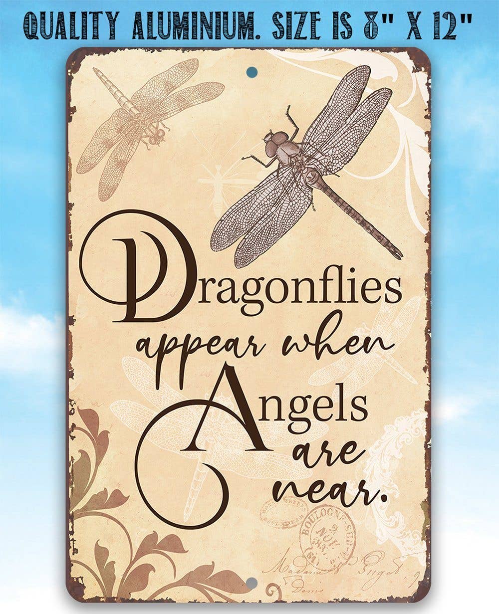 Rustic Metal Sign | Dragonflies Appear: 8 x 12