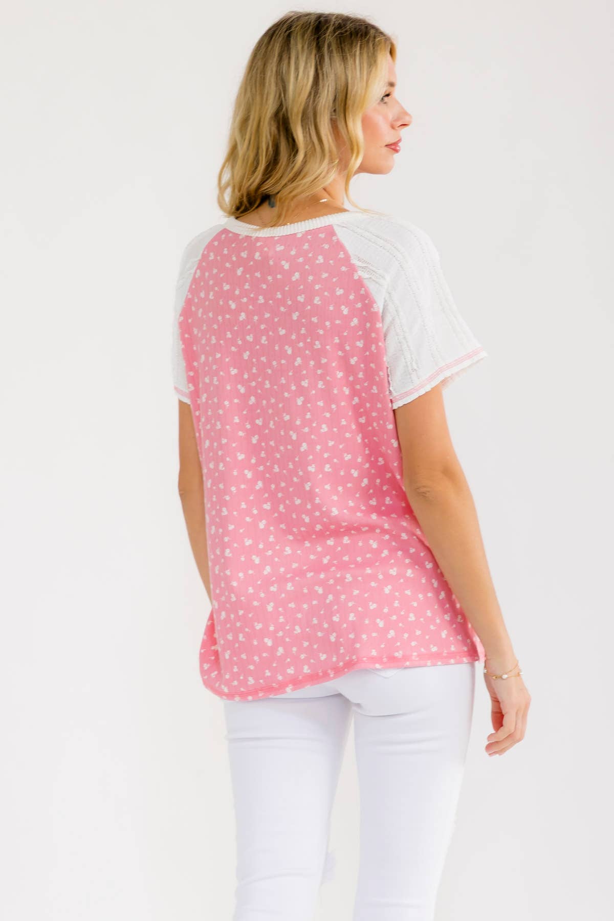 Floral Contrast Sleeve Henley