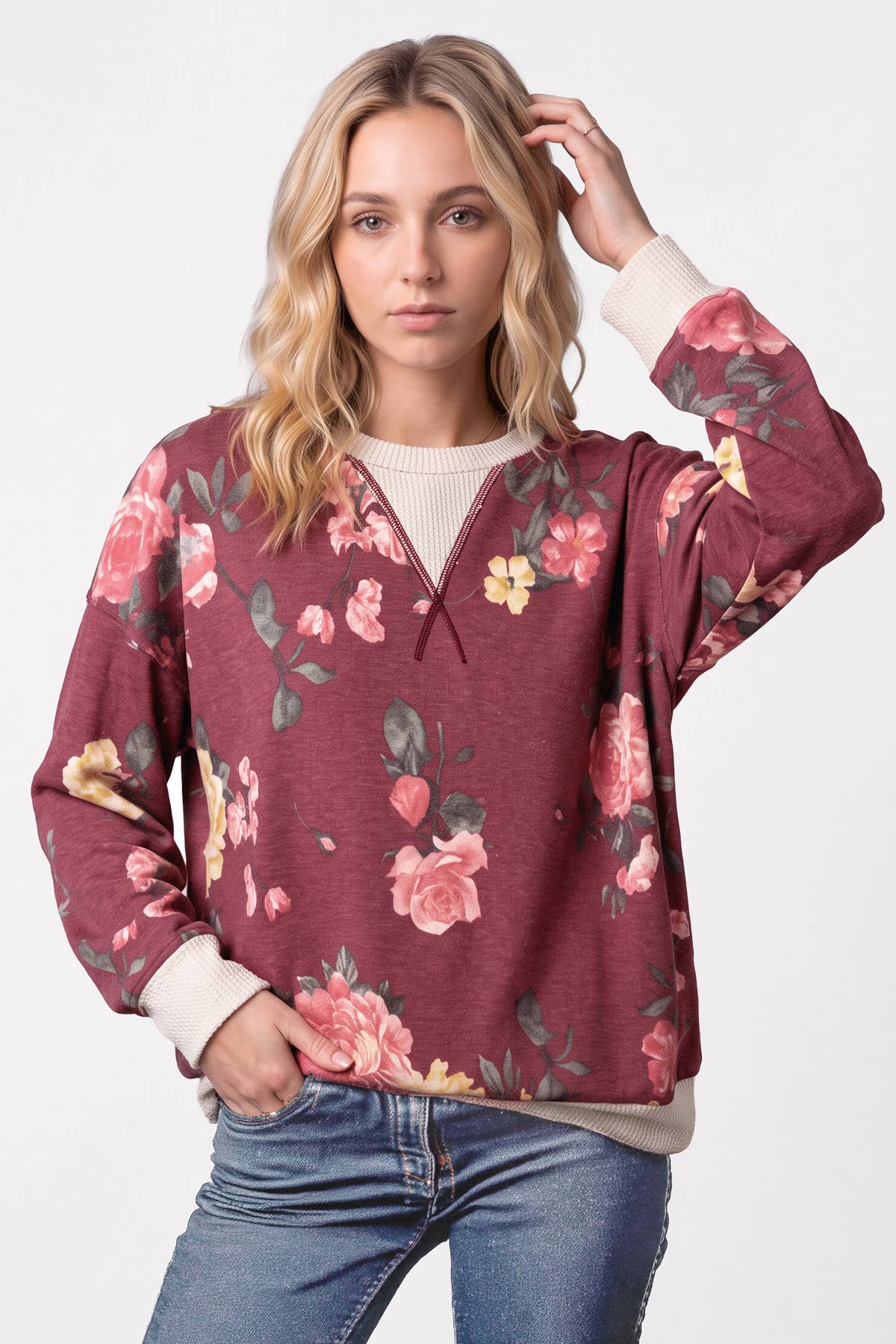Floral Print Contrast trim Sweatshirt