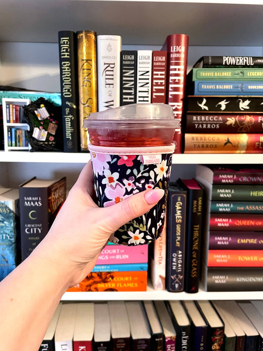 Navy Floral Iced Coffee Drink Sleeve - Small