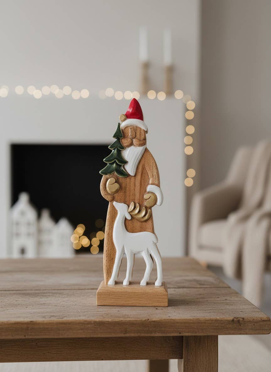 Santa With Reindeer 12x4in